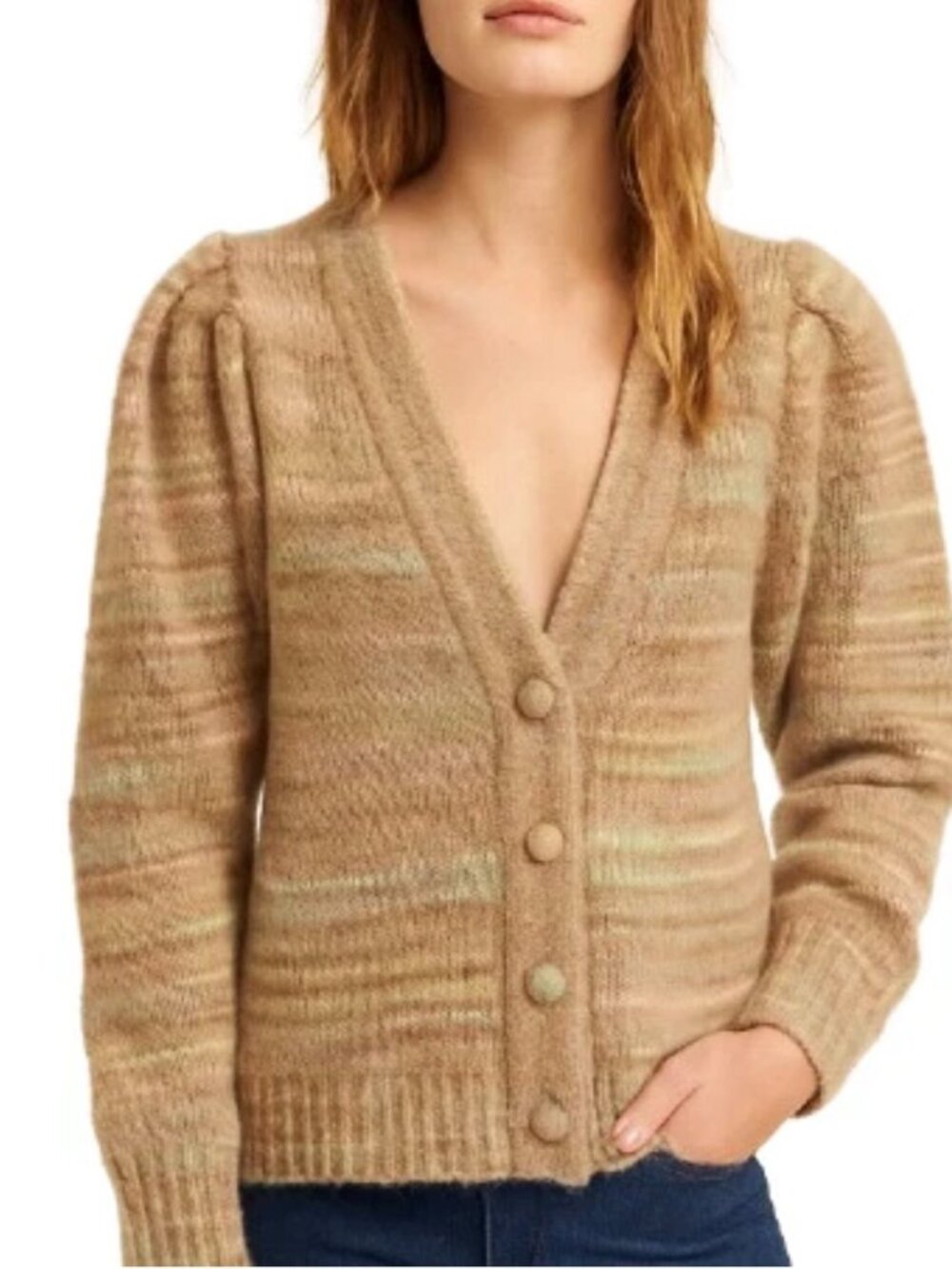 LoveShackFancy Wilford Brown Boyfriend Harvest Oat Knit Oversized Cardigan S